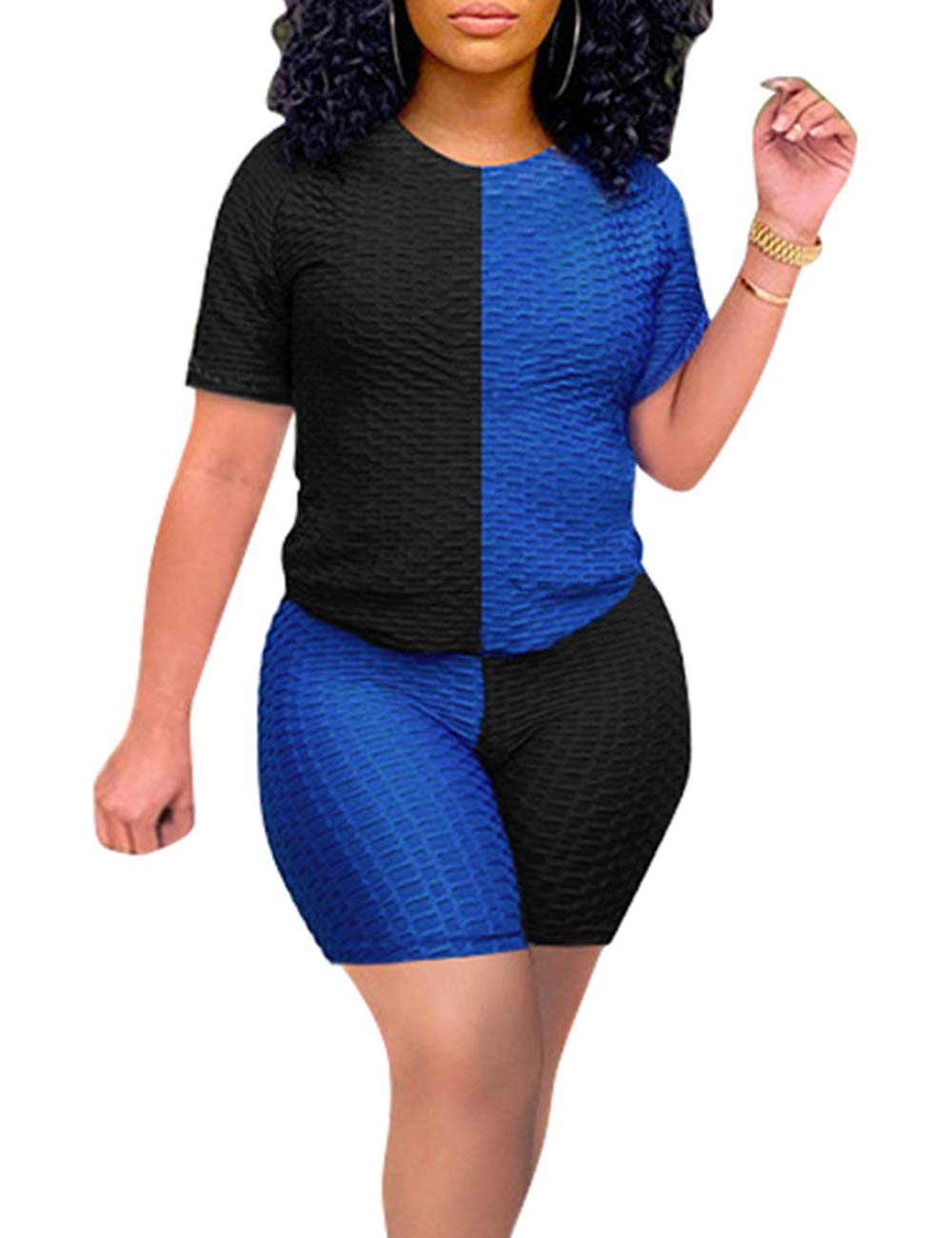 Angsuttc Women's 2-Piece Short Set - Textured Tracksuit with Short Sleeve Top & Shorts for Summer Workouts | Gym, Yoga, Running & Casual Wear