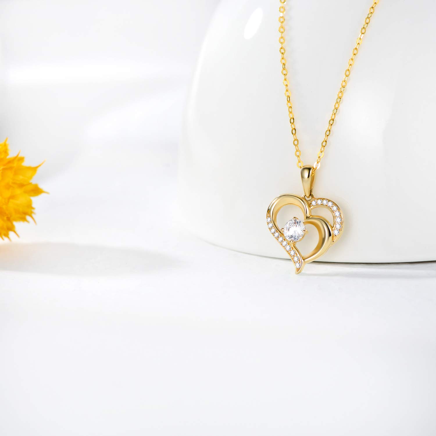 14K Solid Gold Heart Necklace for Women - Real Gold Double Love Hearts Pendant with 16-18 Inch Chain | Elegant Jewelry Gift for Mom, Wife, Girlfriend | Perfect for Anniversaries, Valentine's Day & Special Occasions