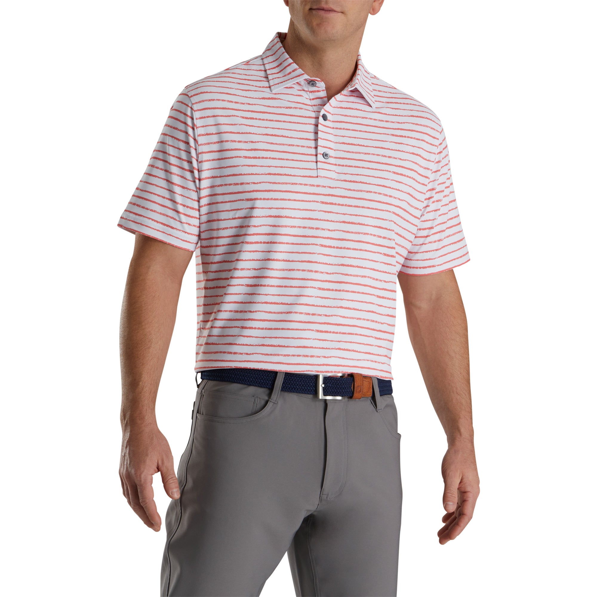 FootJoy Chalk Line Print Stretch White Men's Golf Polo Shirt - Moisture-Wicking & Breathable for Comfort on the Golf Course