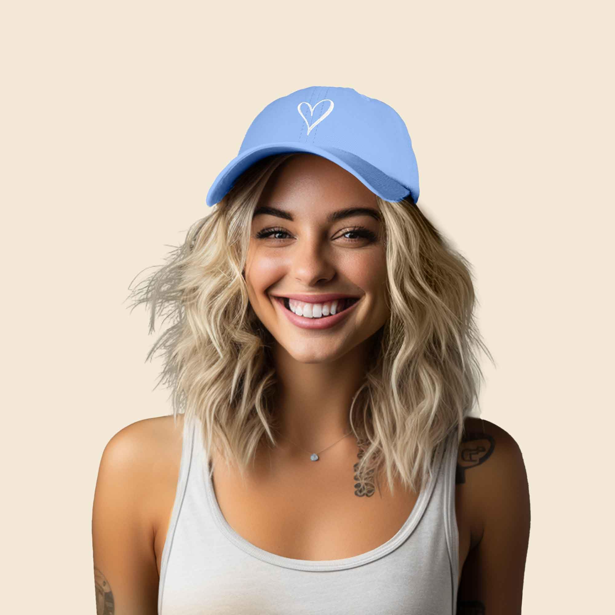 Hand Drawn Heart Embroidered Baseball Cap for Women - Cute Fashion Hat for Casual Wear, Outdoor Activities & Street Style