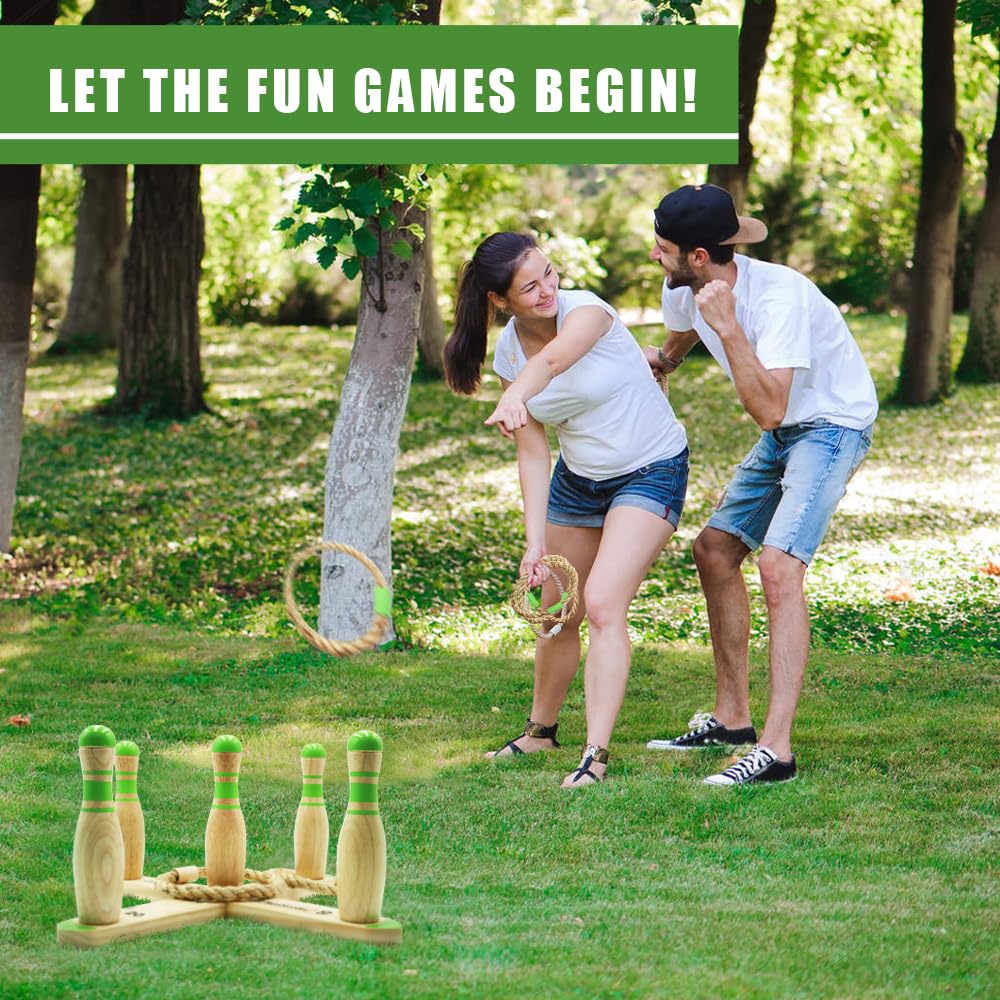 Premium Wooden Ring Toss Game Set - Outdoor Backyard & Beach Tossing Game with 6 Rings & Carrying Bag - Fun Lawn Games for Kids, Adults & Family - Perfect for Camping, Picnics, BBQs and Parties