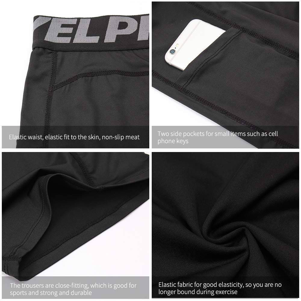 Yuerlian Men's Compression Shorts with Pockets - Spandex Athletic Workout Running Shorts, Performance Baselayer Underwear for Gym, Cycling & Sports Activities