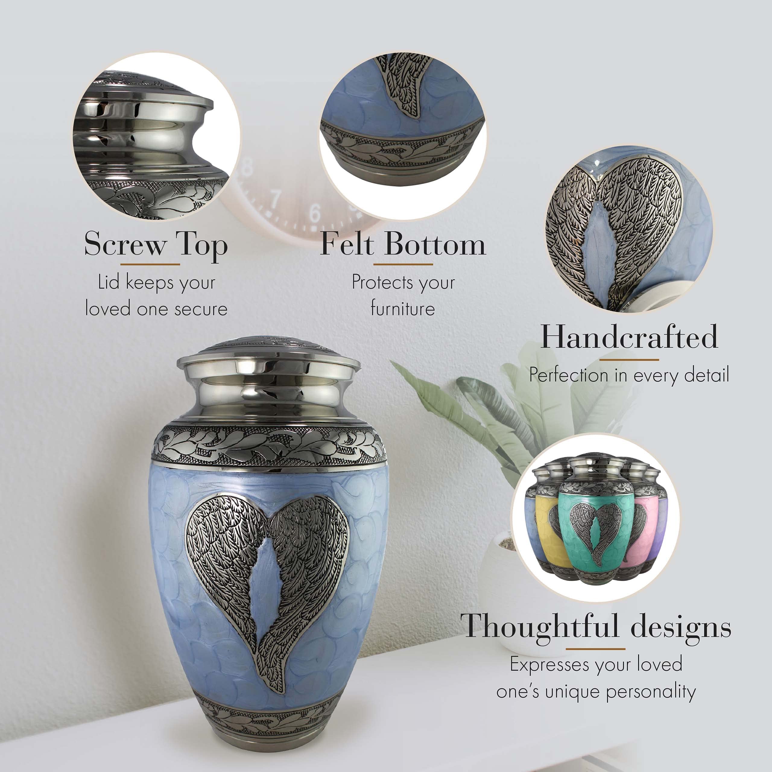 Blue Angel Cremation Urn for Adult Male Ashes - Personalized Handcrafted Memorial Urn for Human Ashes - Decorative Large Keepsake Urn for Funeral, Home Memorial & Remembrance Ceremonies