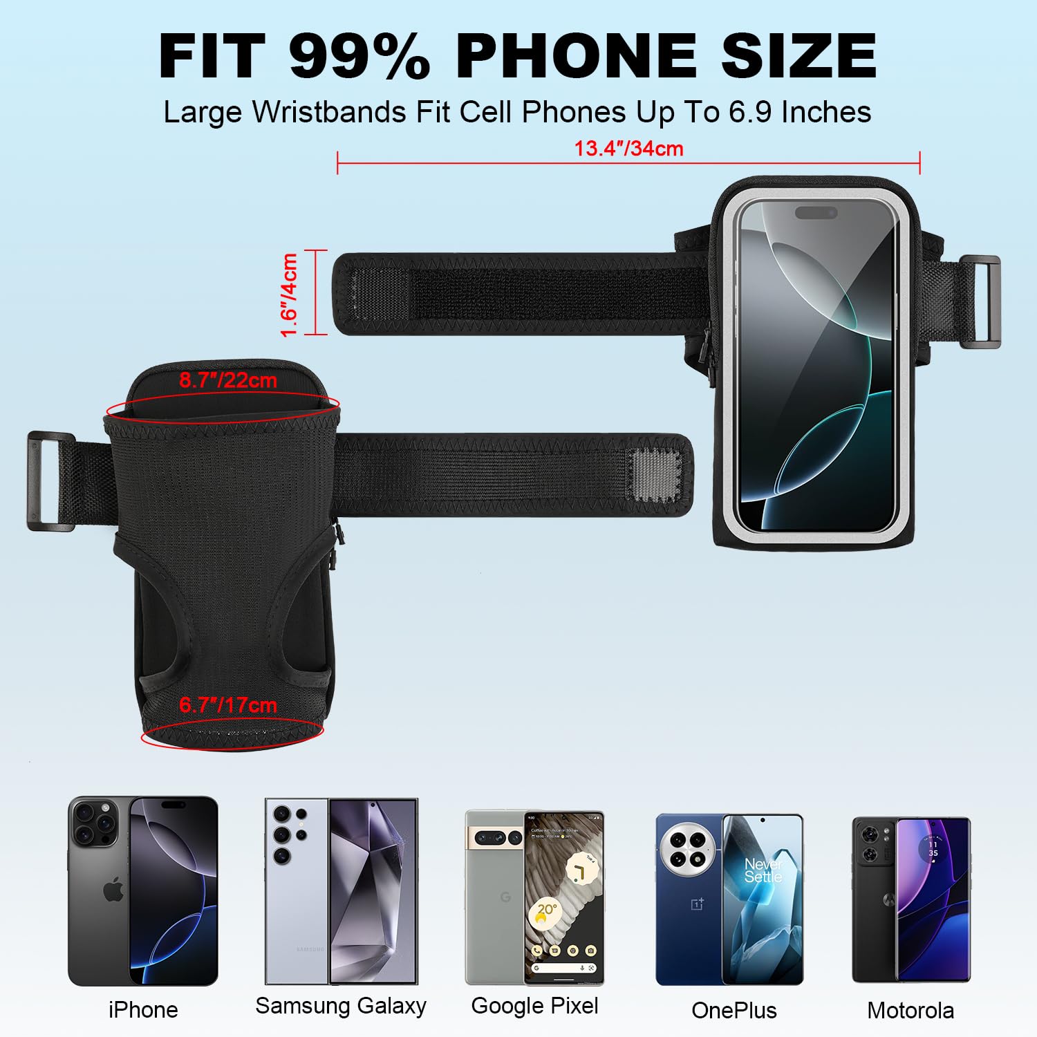Adjustable Waterproof Phone Holder for Running - Wristband Armband Compatible with iPhone 16/15/14/13/12/11/X/XR & Galaxy S24/S23/S22/S21 - Secure Fitness Accessory with Card Slot - Perfect for Jogging, Gym Workouts & Outdoor Activities