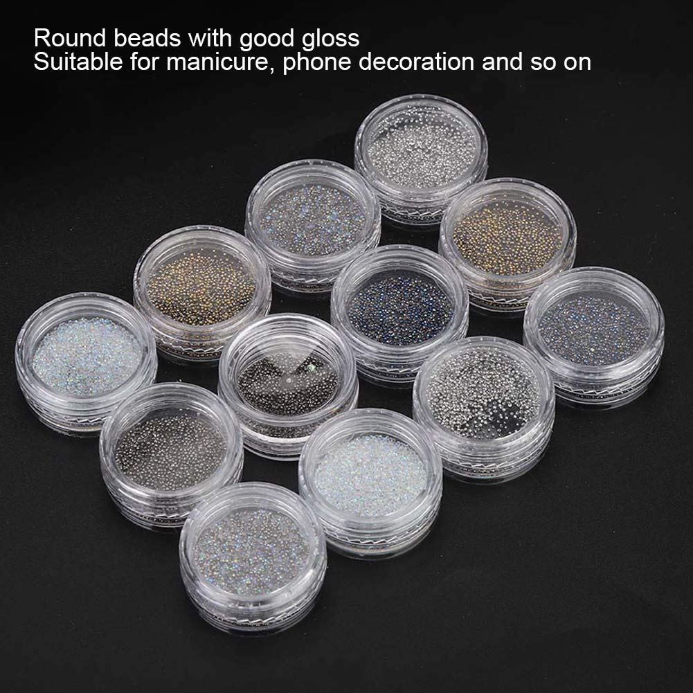 12 Grid DIY Nail Beads Kit - Plastic Glitter Rhinestones for Nail Art, Manicure Decorations & 3D Nail Tips - Perfect for Salon, Home DIY & Party Nail Designs