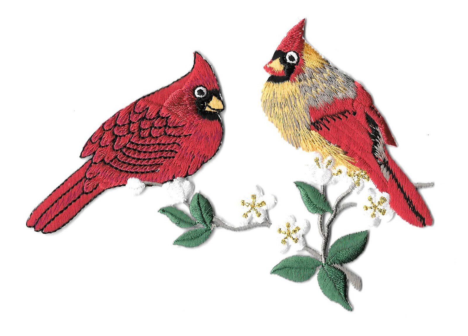 Embroidered Iron On Applique Patches - Cardinal Bird Couple on Branch - DIY Sewing Decor for Hats, Shirts, Shoes, Jeans & Bags - Perfect for Crafting, Costumes and Fashion Upcycling