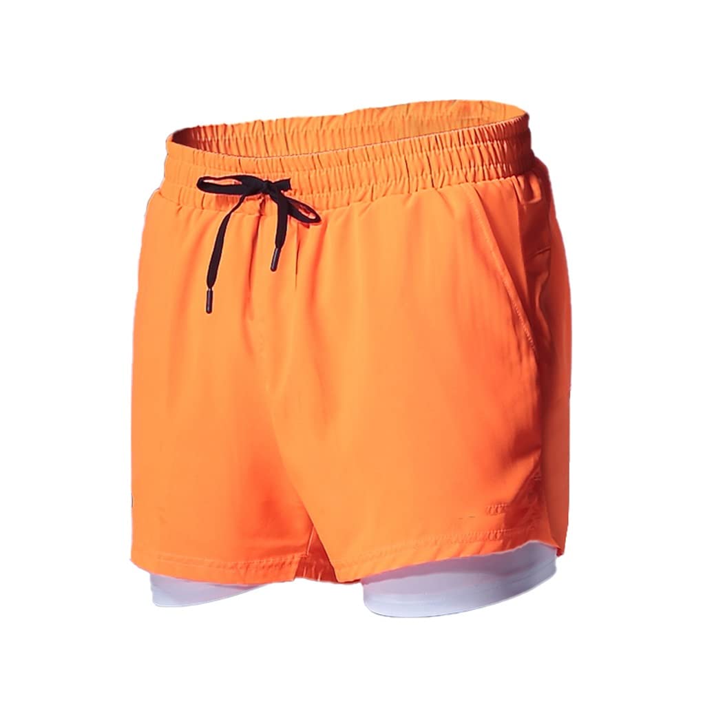 2 in 1 Men's Quick Dry Running Shorts - Breathable Athletic Jogging Shorts for Fitness, Soccer & Track Training - XXL Orange - Perfect for Gym Workouts & Outdoor Sports Activities