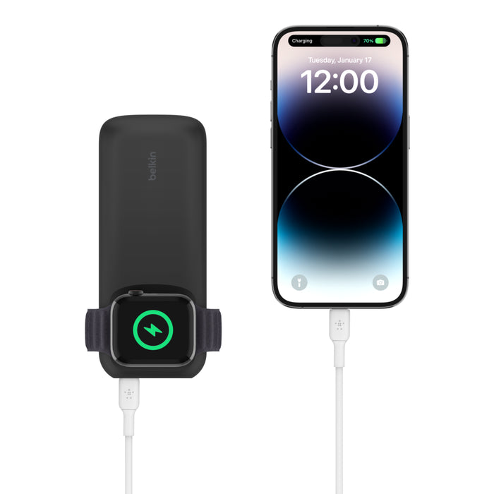 Belkin 10K mAh Portable Power Bank with Built-in Apple Watch Charger - Fast Charging for iPhone, Android & Smartwatches - Perfect for Travel, Camping & Emergency Power Backup