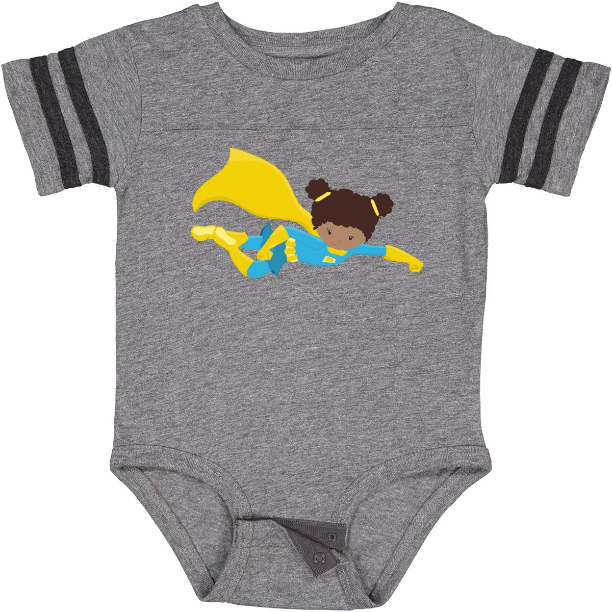 Inktastic African American Superhero Girl with Yellow Cape Baby Bodysuit - Cute Infant Outfit for Playdates, Costume Parties & Everyday Wear
