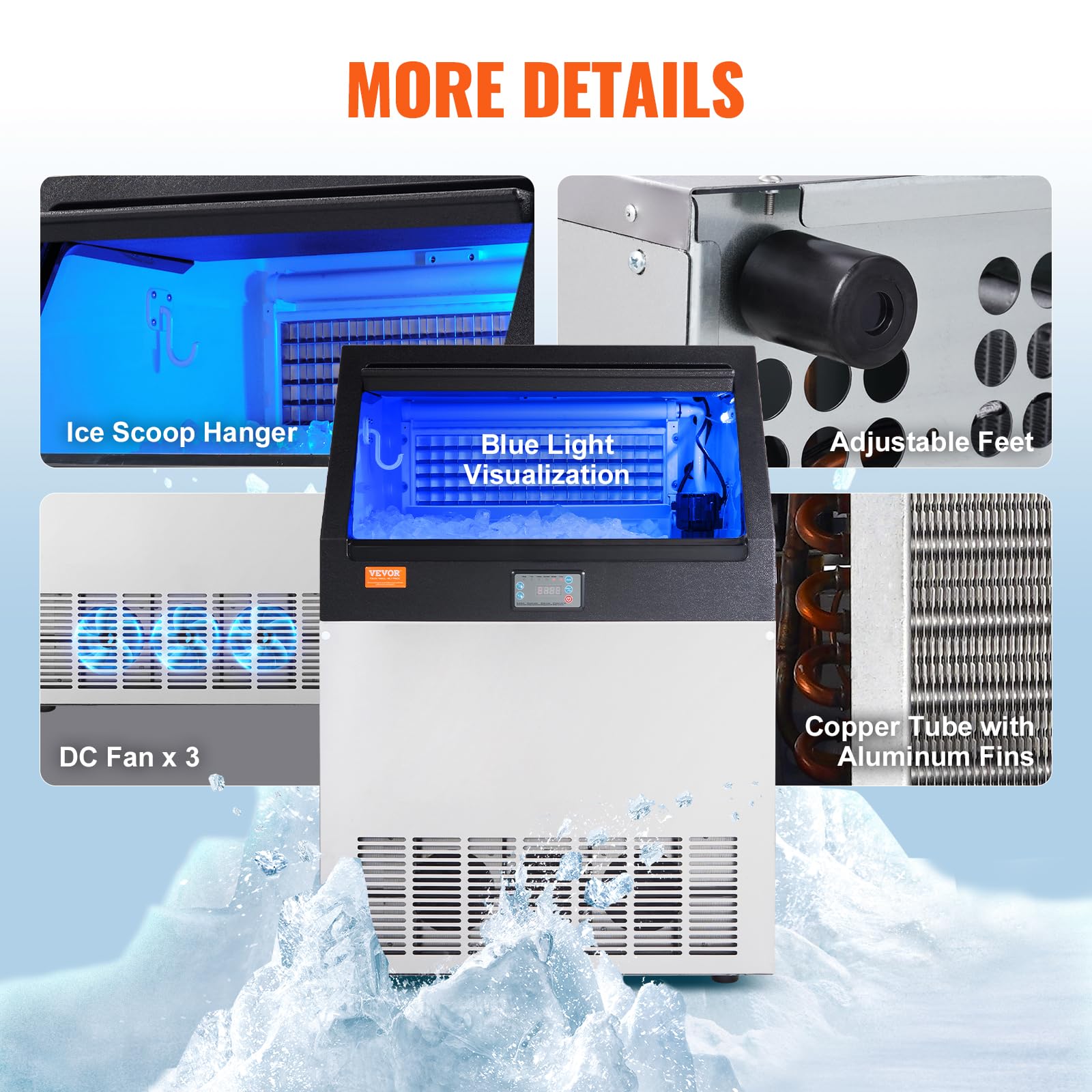 VEVOR Commercial Ice Maker Machine 265LBS/24H with 80LBS Storage - Fast 12-15 Minute Ice Production (90 Cubes) - Perfect for Bars, Restaurants, Home & Office Use - Countertop Ice Machine for Cocktails, Beverages & Food Display
