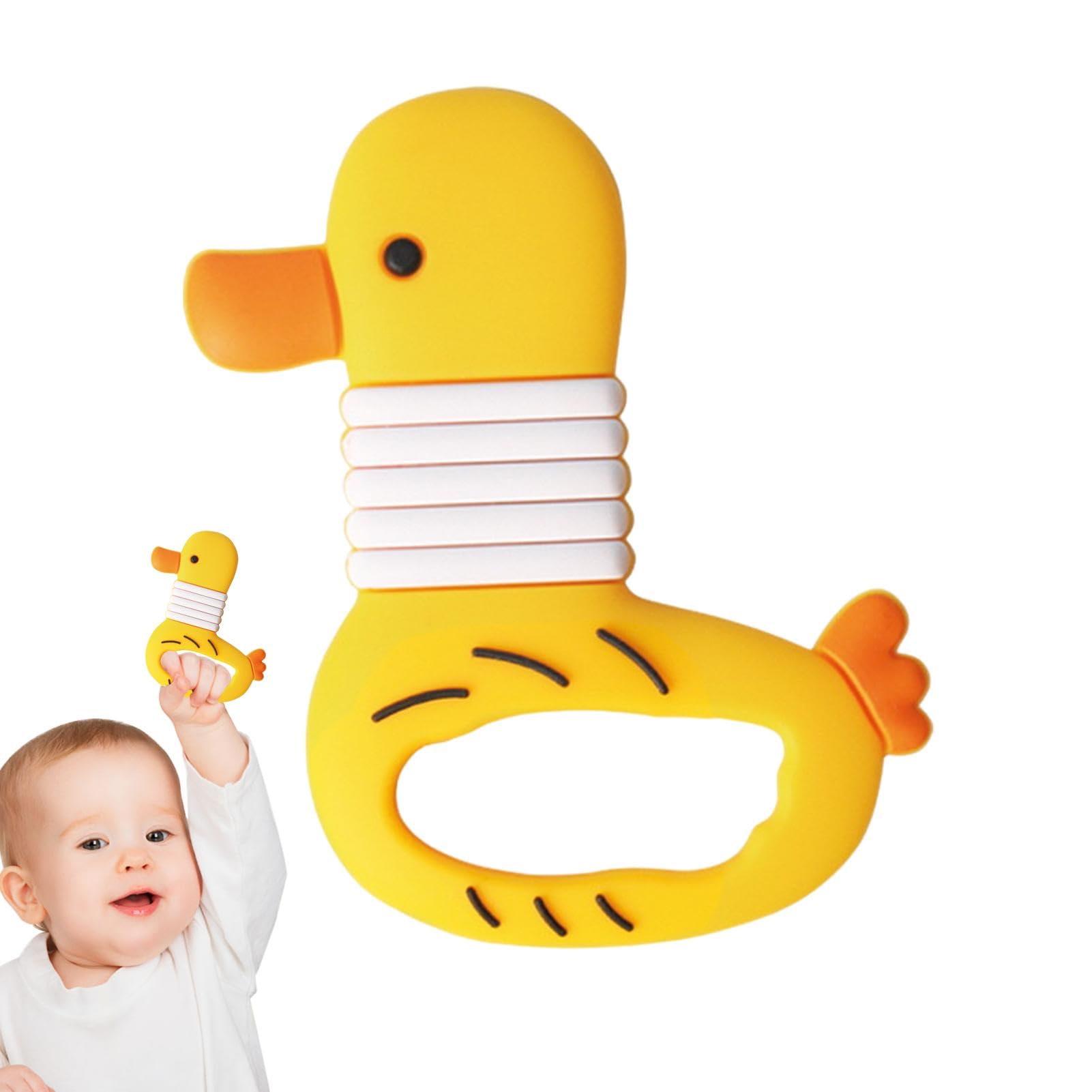 Silicone Teether Duck - Safe Baby Chew Toy for Teething Relief, Sensory & Molar Stimulation - BPA-Free Soothing Gums Toy for Infants & Toddlers (Ideal for Home, Travel & Daycare Use)