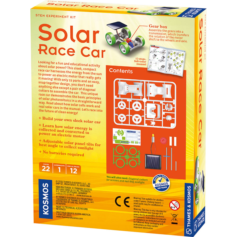 Solar Powered Race Car Kit - DIY Solar Energy Toy for Kids & Adults - STEM Educational Science Project for Outdoor & Indoor Play