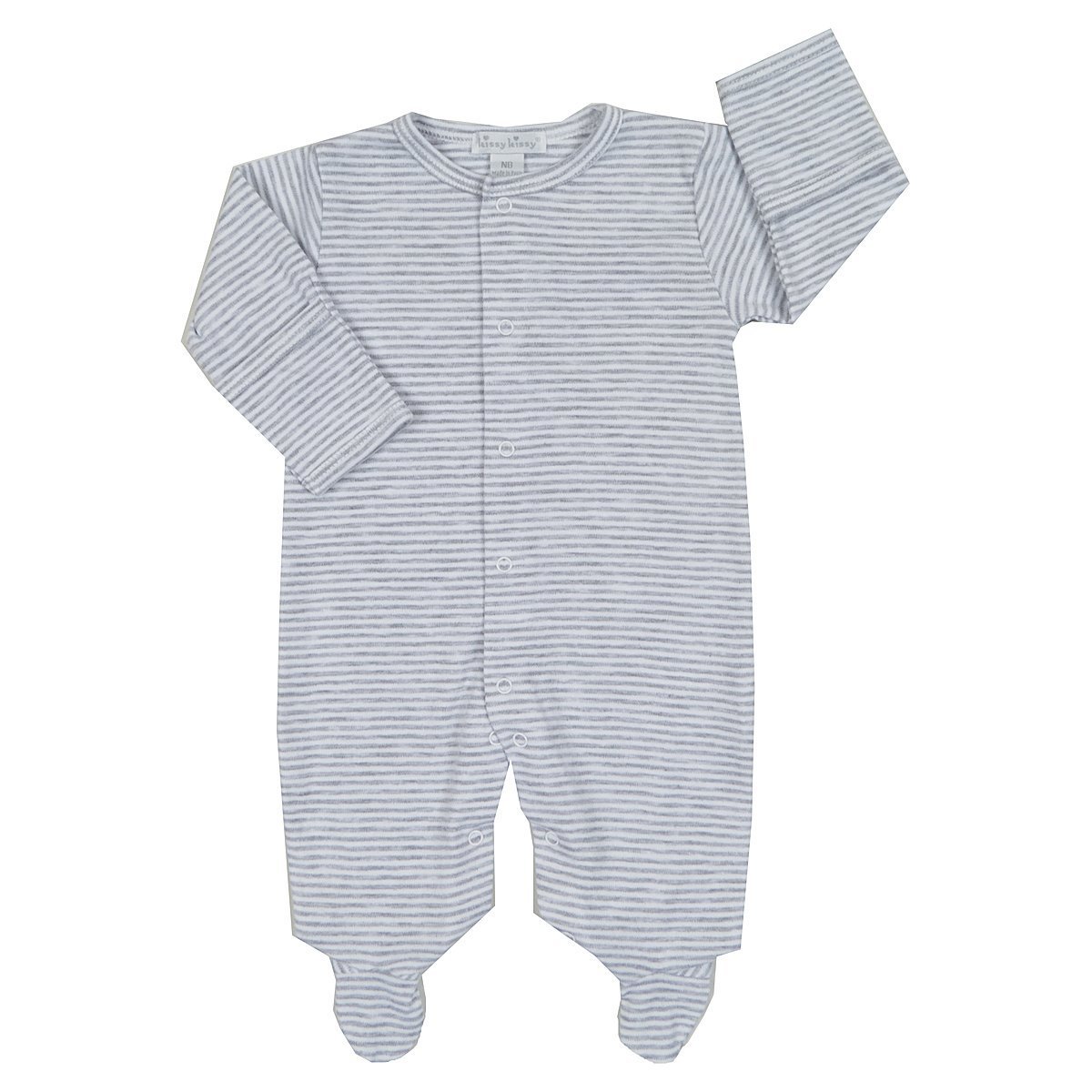 Kissy Kissy Baby Essentials Striped Footie Pajamas - Soft Grey Cotton One-Piece for Newborns & Infants - Perfect for Sleepwear, Playtime & Photo Shoots