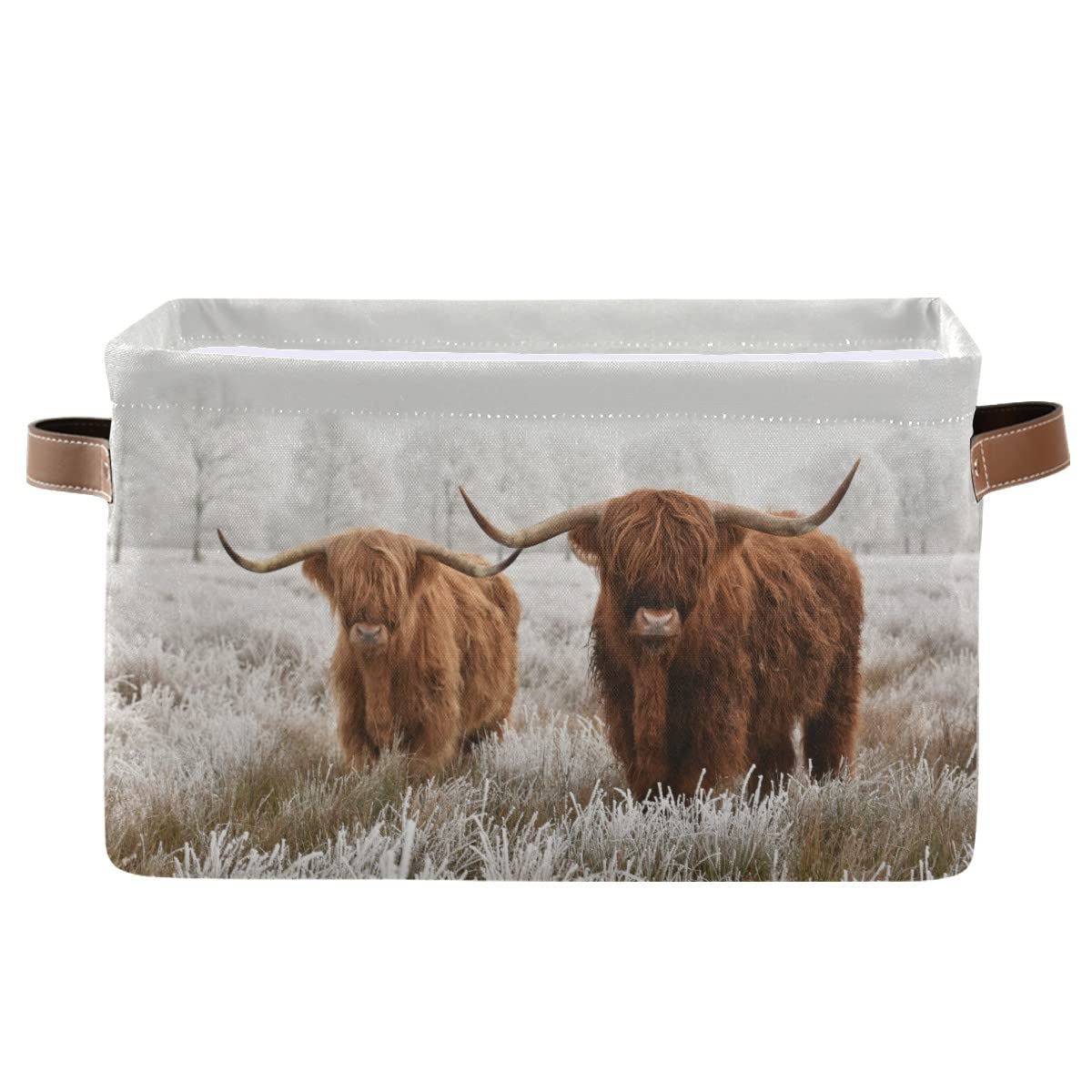 Scottish Highland Cow Fabric Storage Bin - Foldable Storage Basket for Baby Clothes, Dog Toys & Books - Farmhouse Decor Organizer (16×12×8 Inches) - Perfect for Nursery, Closet & Shelf Organization
