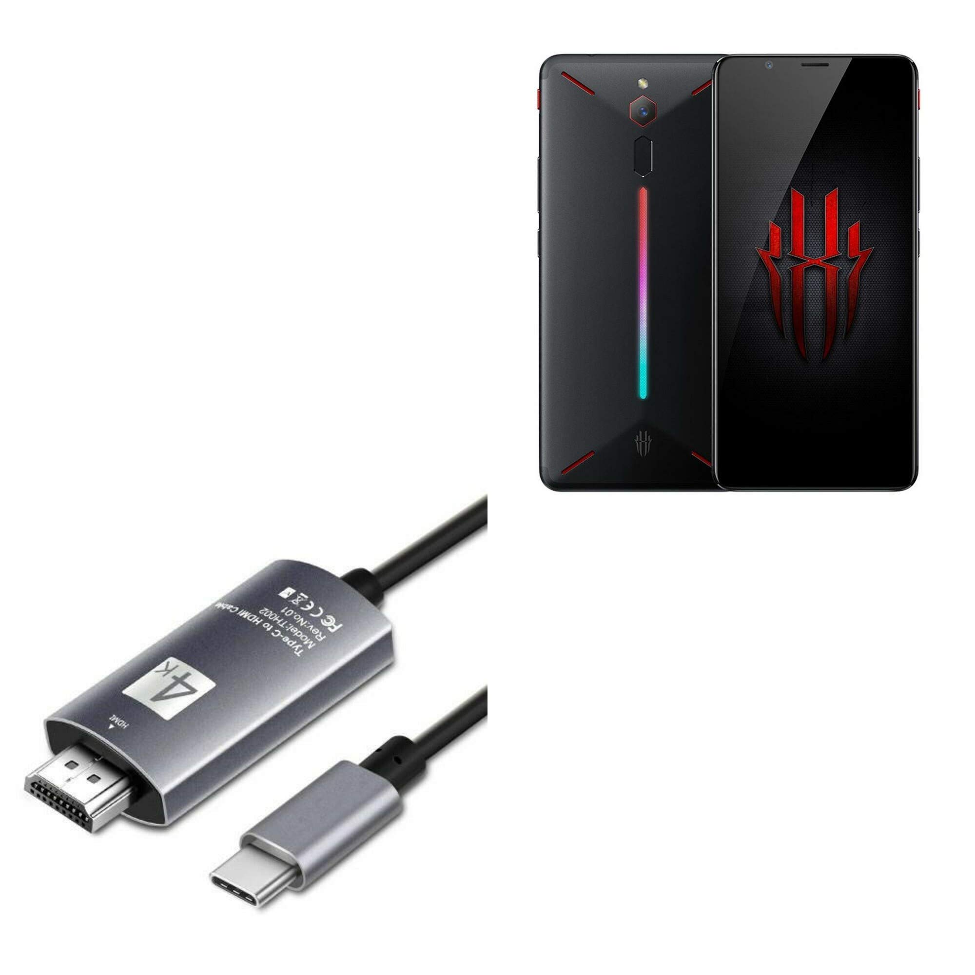 Nubia Red Magic 6 SmartDisplay Cable - USB Type-C to HDMI 6ft - 4K Video Sync & Fast Charging - Compatible with Gaming, Streaming & Office Work - Jet Black