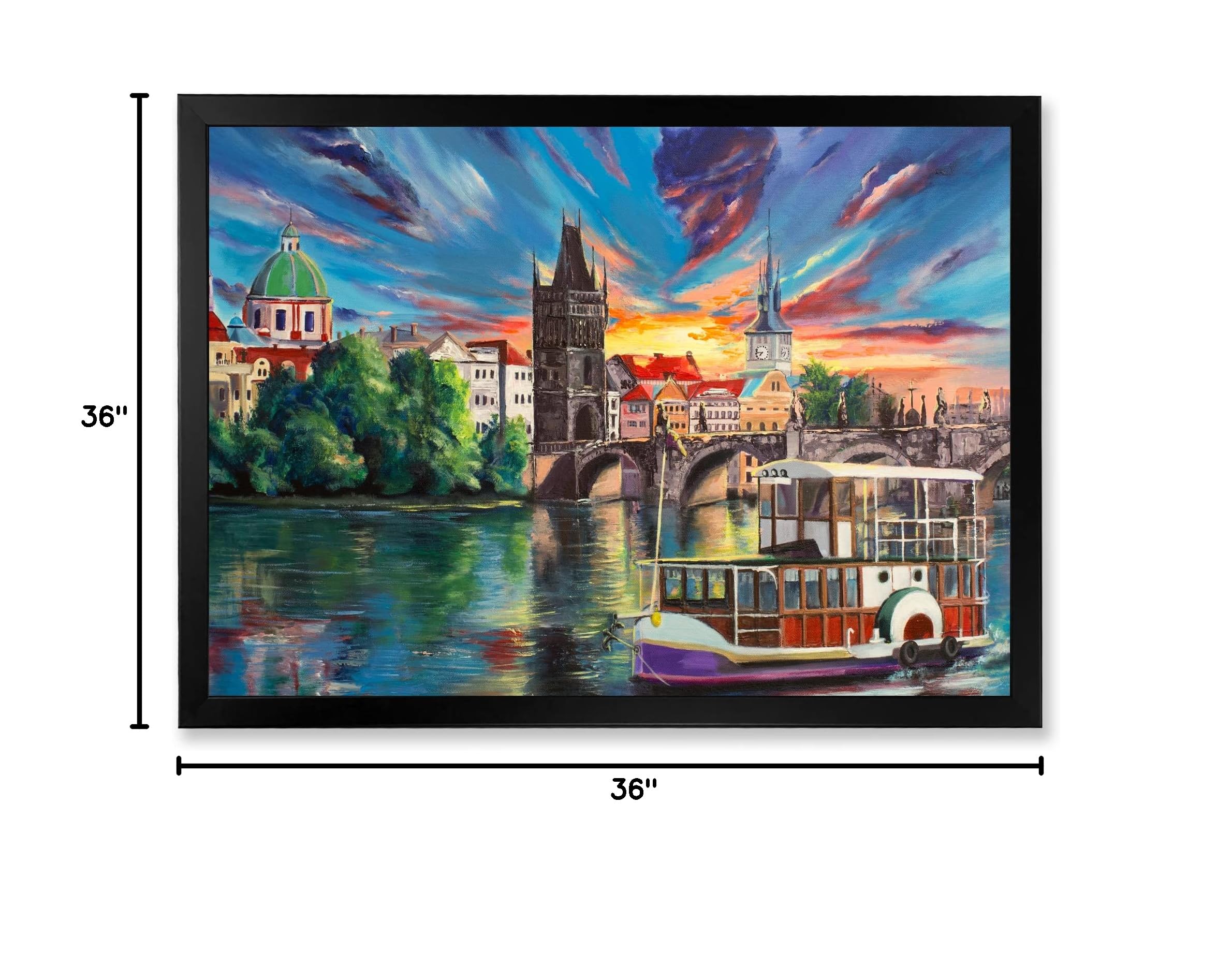 DesignQ Framed Wall Art - Sunset Cityview of Prague Children's Painting | Kids Room Decor, Nursery Wall Art, Unique Gift for Art Lovers