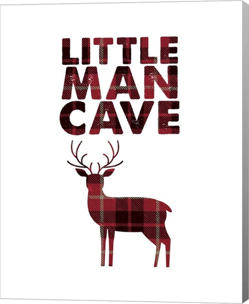 Deer Red Plaid Canvas Wall Art - 16x20 Inches Gallery Wrap Picture for Home & Office Decor | Little Man Cave & Hunting Lodge Style by Color Me Happy