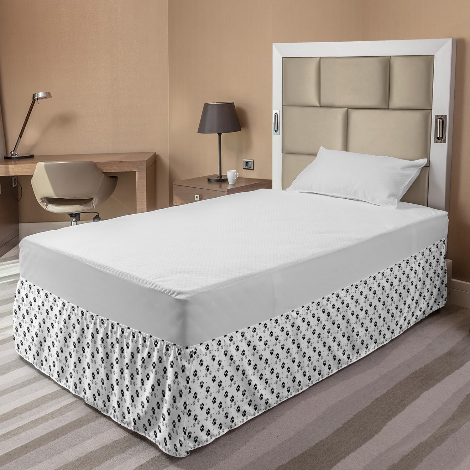 Ambesonne Paw Print Bedskirt - Dog Cat Pet Bedding for Twin/Twin XL Beds