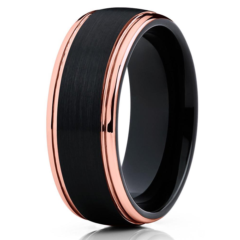 Rose Gold Tungsten Wedding Ring for Men & Women - 18k Rose Gold Plated Black Tungsten Band - Anniversary & Engagement Ring - Comfort Fit Brushed Finish - Perfect for Weddings, Proposals & Special Occasions