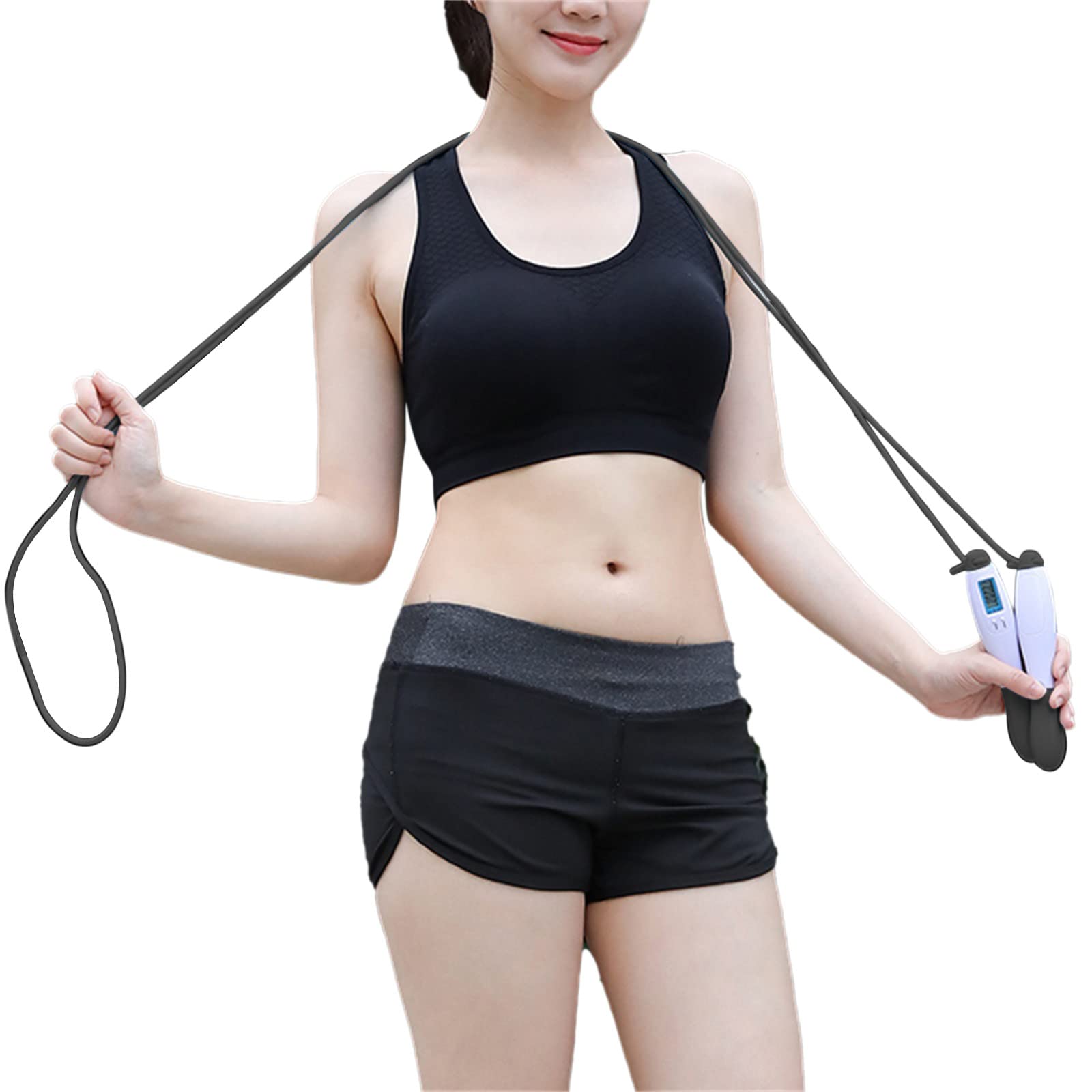 Electronic Jump Rope with Counter - Smart Skipping Rope for Weight Loss, Fitness & Yoga - Adjustable Speed Rope for Adults & Students - 2 Pack Black Jump Ropes - Perfect for Home Workouts, Gym Training & Fat Burning Exercises