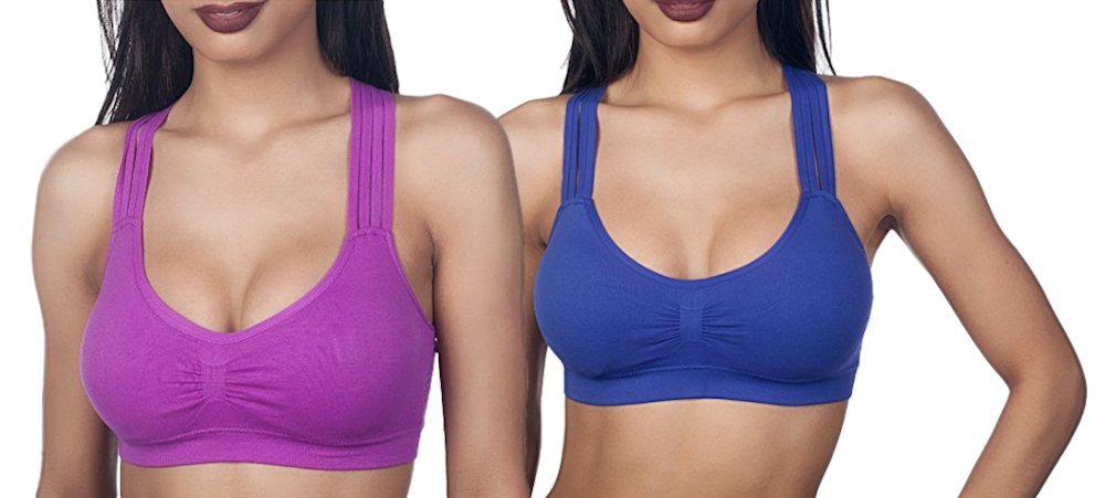 Criss Cross Back Sports Bra with Removable Pads - Breathable Workout Bra for Women - Comfortable Strappy Yoga Bra (2 Pack, Royal Blue & Purple) - Perfect for Gym, Running, Yoga & Activewear