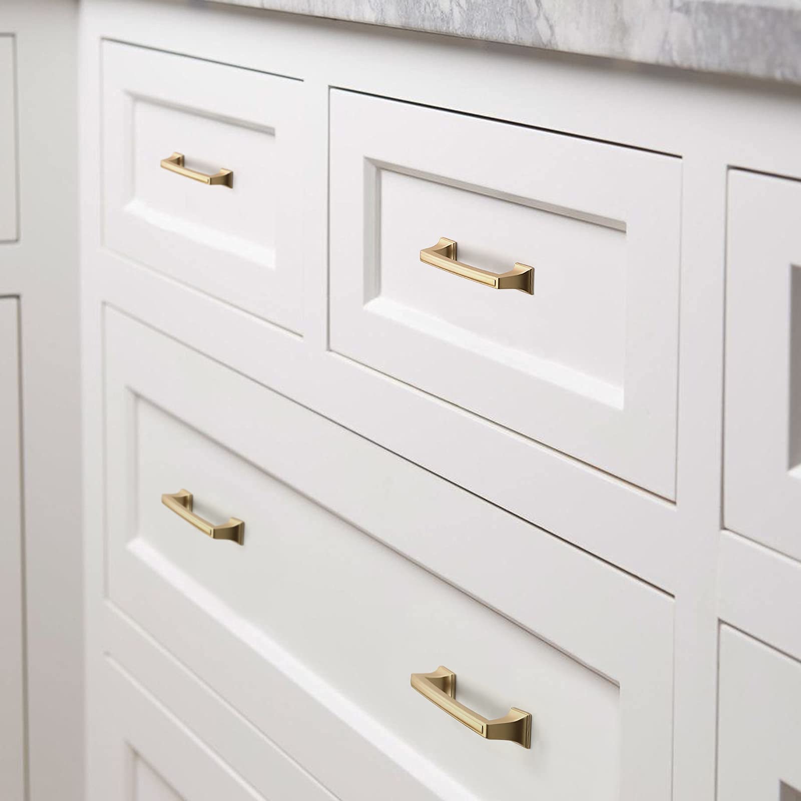 10 Pack Gold Cabinet Handles - 3 Inch Hole Center Modern Square Drawer Pulls for Kitchen, Bathroom, Bedroom - Durable Zinc Alloy Hardware for Dressers & Cabinets - Easy DIY Installation & Home Upgrade