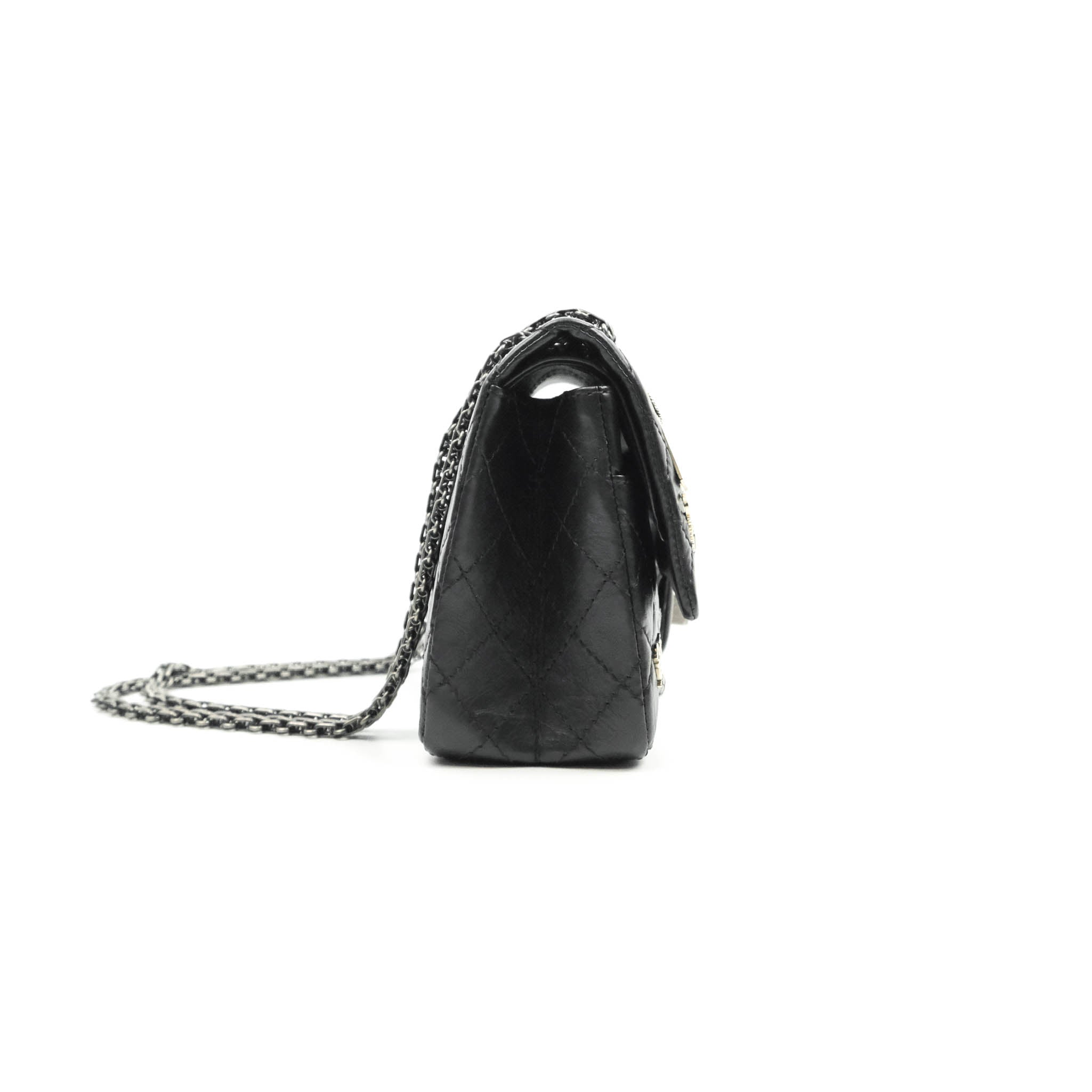 Authentic Chanel 2.55 Reissue 225 Flap Bag in Black Crumpled Calfskin with Ruthenium Hardware & Lucky Charms - Luxury Crossbody Purse for Women, Perfect for Date Night & Special Occasions