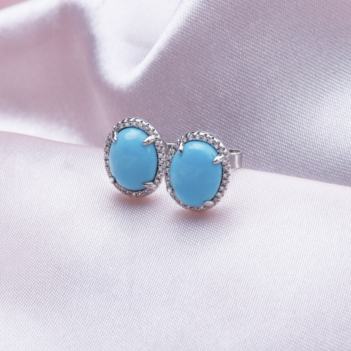 14K White Gold Oval Opal & Diamond Halo Earrings for Women - Elegant Jewelry Gift for Wedding, Anniversary & Special Occasions