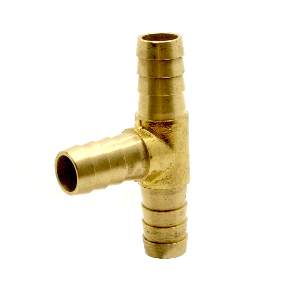 4400787 3/8 Inch Hose Barb Tee - 10 Pack - Brass Fitting for Water, Air & Fuel Lines - Perfect for Plumbing, Automotive & Irrigation Systems