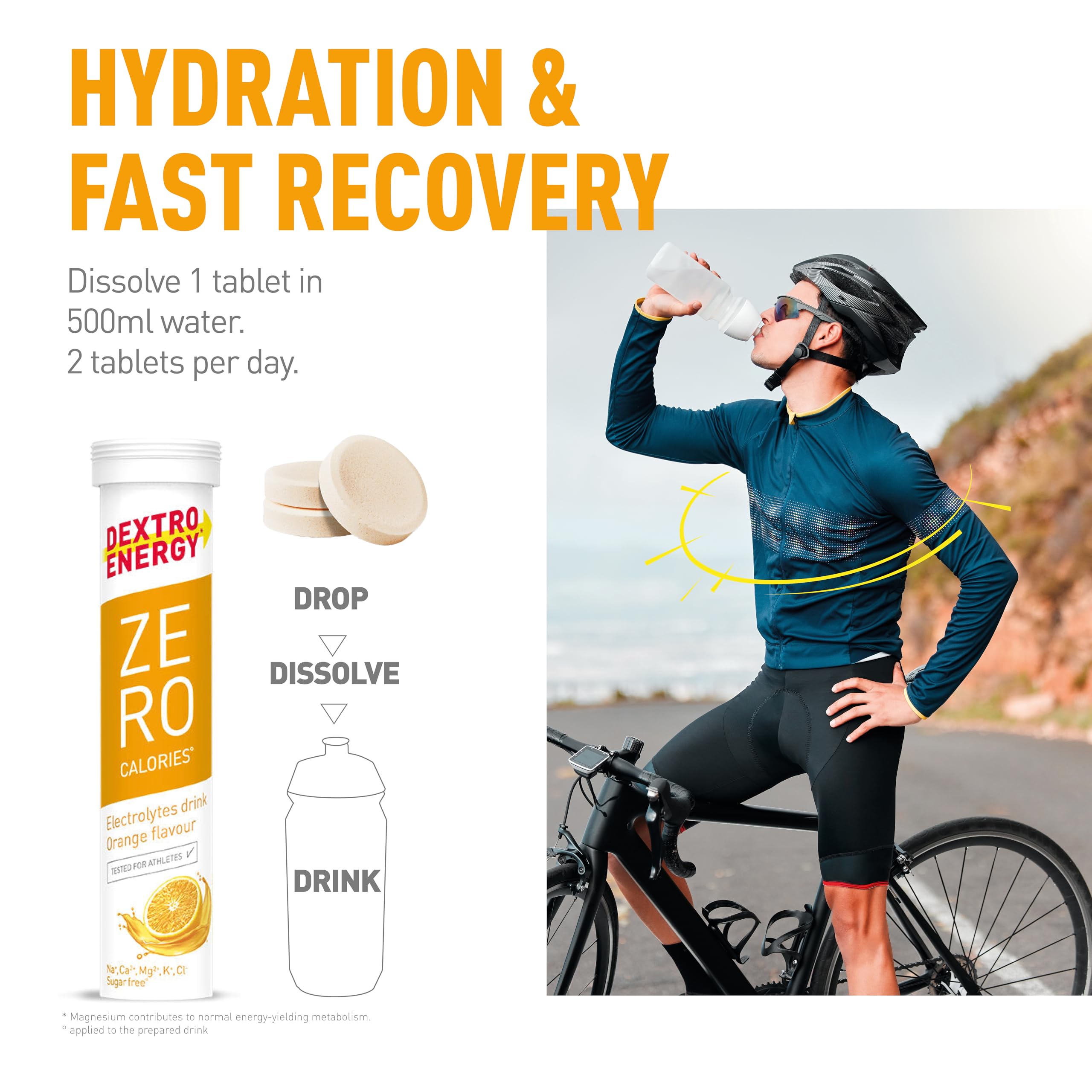 Dextro Energy Zero Calorie Electrolyte Drink Tablets - Orange Flavor | 60 Effervescent Tablets in 3 Tubes | Post-Workout Recovery, Hydration & Energy Boost | Perfect for Gym, Running, Hiking & Sports Activities
