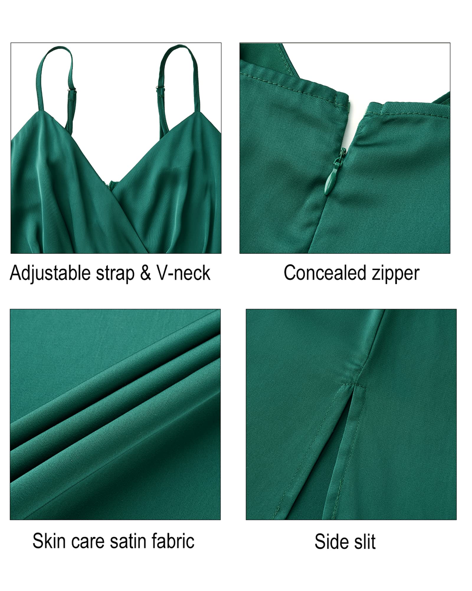 Newshows Women's 2024 Summer V-Neck Satin Cocktail Dress - Spaghetti Strap Sleeveless Long Slit Maxi Dress for Wedding Guest, Party, Evening & Special Occasions