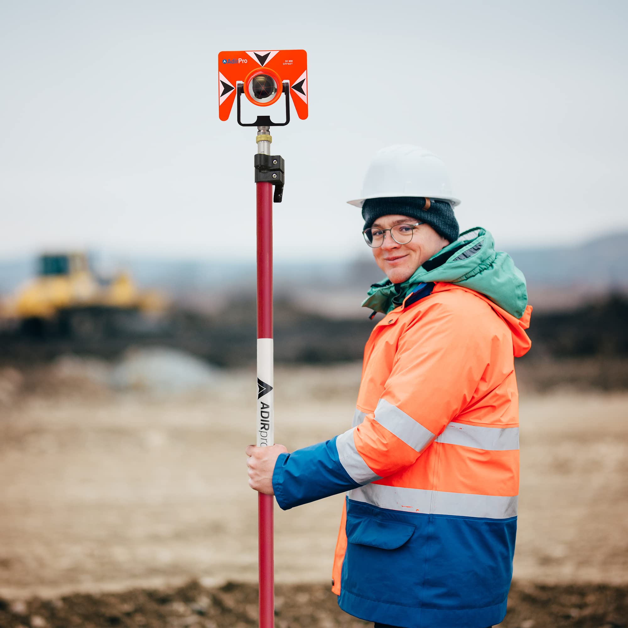 AdirPro 8.5' Aluminum Telescopic Prism Pole with Adjustable Tip - Lightweight GPS Surveying Rod for GNSS Instruments - Quick Release Clamp & Metric Graduation - Perfect for Land Surveying, Construction Layout & GIS Mapping