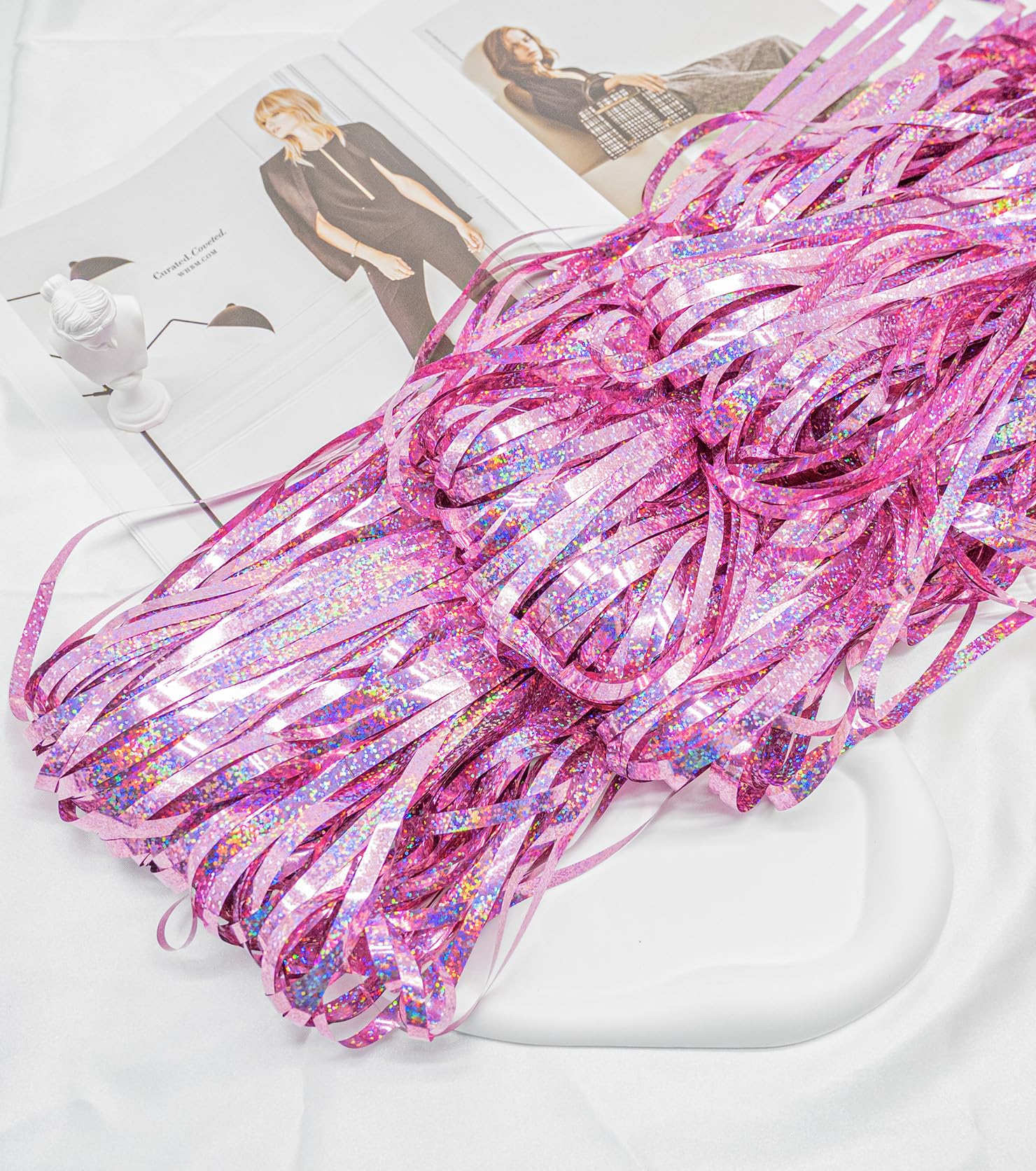 Glitter Pink Foil Fringe Curtain Party Backdrop – 2 Pack of 3.2x8.2 ft Metallic Tinsel Streamers for Princess, Hello Kitty, Wedding, Birthday & Bachelorette Party Decorations | Perfect for Photo Booths, Baby Showers & Bridal Showers