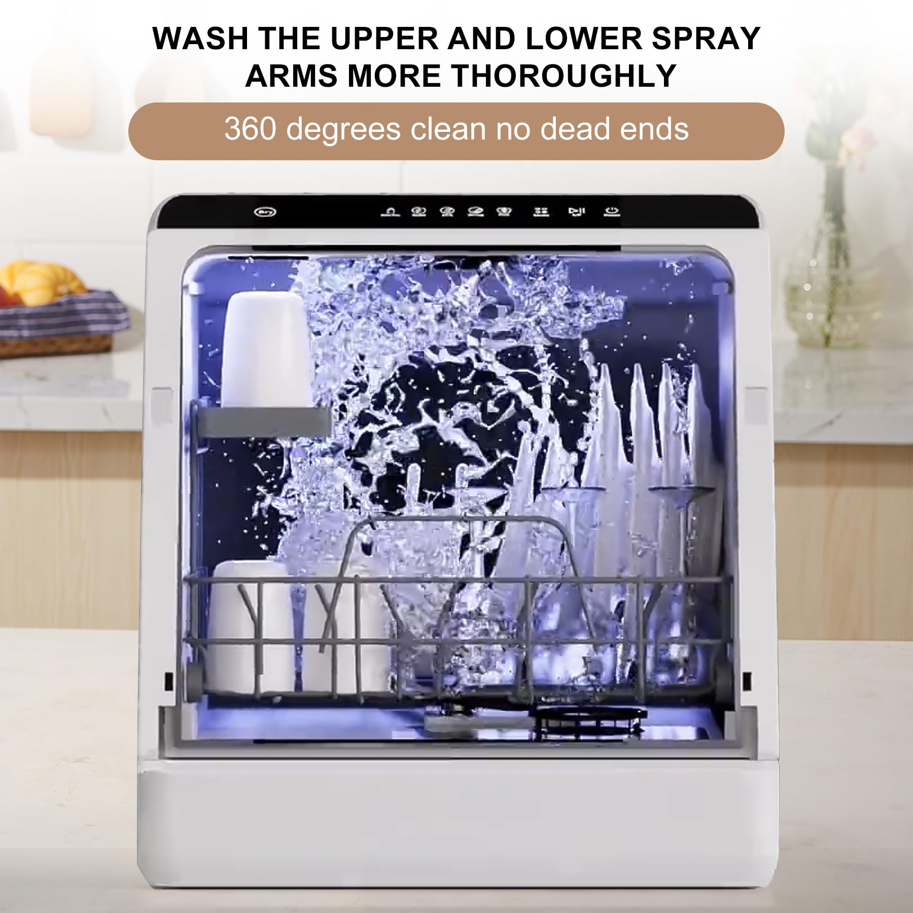 Portable Countertop Dishwasher with Water Tank & Dryer - Compact 360° Spray Dishwasher for Apartments, RVs, Dorms & Small Kitchens - Perfect for Baby Bottles, Dishes & Kitchenware Cleaning