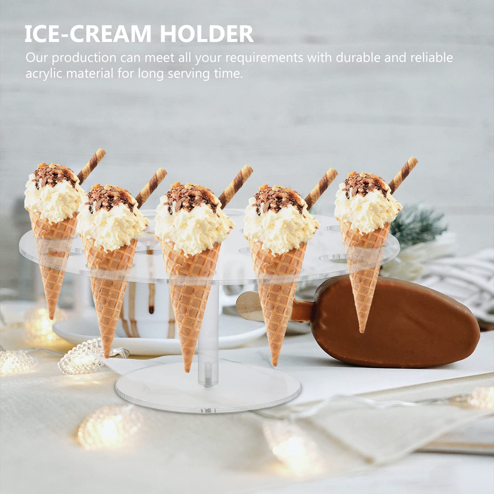 Cabilock 16-Slot Acrylic Ice Cream Cone Stand - Cupcake & Dessert Display Holder for Parties, Snow Plastic Serving Tray, Sushi & Snack Organizer - Perfect for Ice Cream Shops, Bakeries & Catering Events