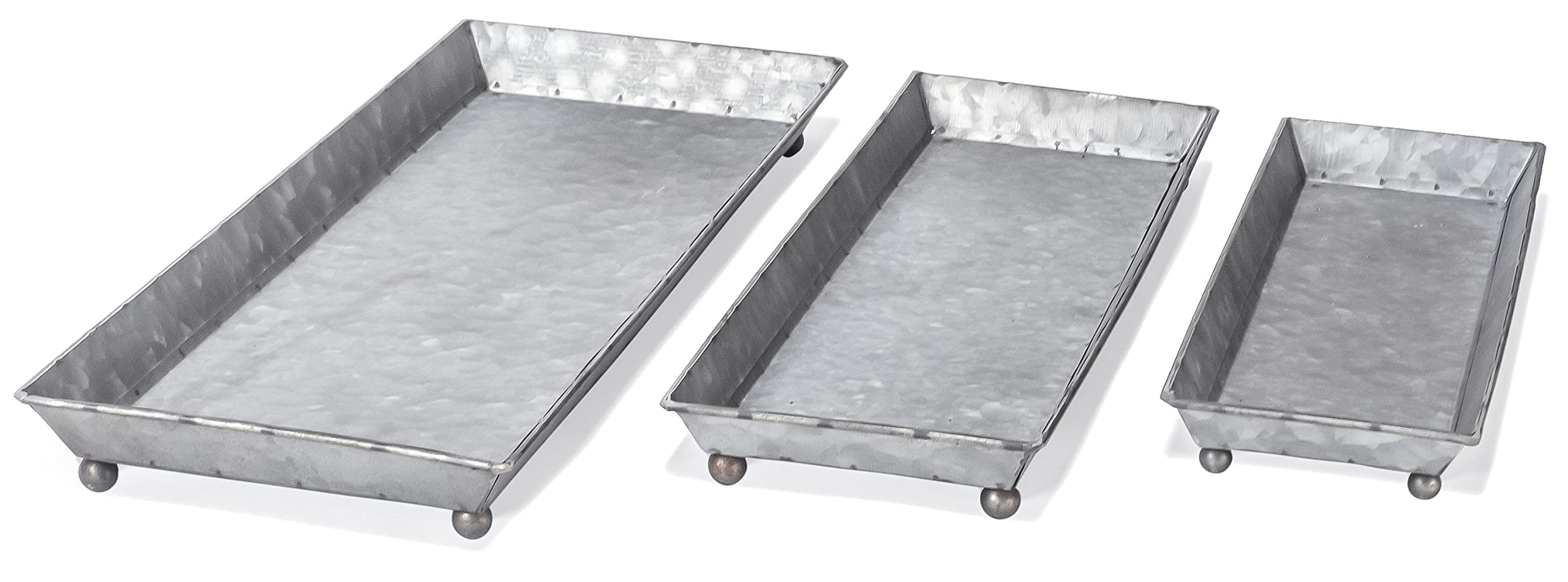 Set of 3 Rustic Galvanized Metal Trays - 12.5