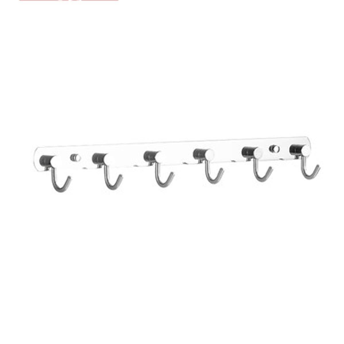 Stainless Steel Wall Mounted Coat Rack with Hooks - Adhesive & Screw Installation for Hanging Clothes, Hats, Towels - Space Saving Entryway, Bedroom, Closet Organizer (Silver, 6 Hooks)