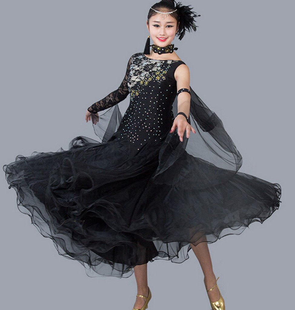Elegant Black Women's Ballroom Dance Dress for Waltz, Tango & Smooth - Size M | Professional Standard Competition Dress for Latin & Social Dancing