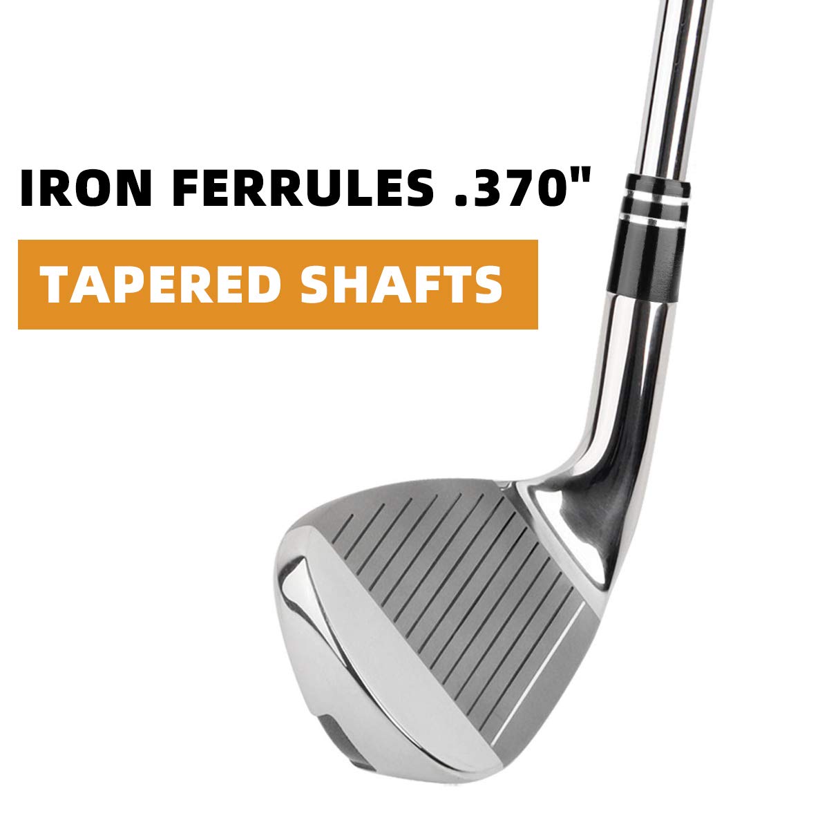 Premium .370 Golf Iron Ferrules 12 Pack - Black/Double Chrome Ring for Taper Tip Iron Wedge (ID:0.370