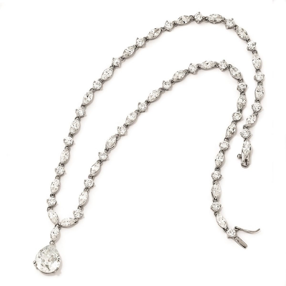 925 Sterling Silver Pear CZ Cubic Zirconia Simulated Diamond Pendant Necklace for Women - 17 Inch Chain with Box Catch Closure | Elegant Jewelry for Parties, Weddings & Everyday Wear