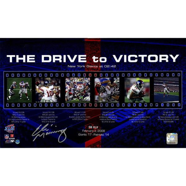 Eli Manning Autographed New York Giants The Drive to Victory Filmstrip Collage - 10x17 Signed Photo - Perfect for Sports Memorabilia Collection, Man Cave Decor, and Football Fan Gifts