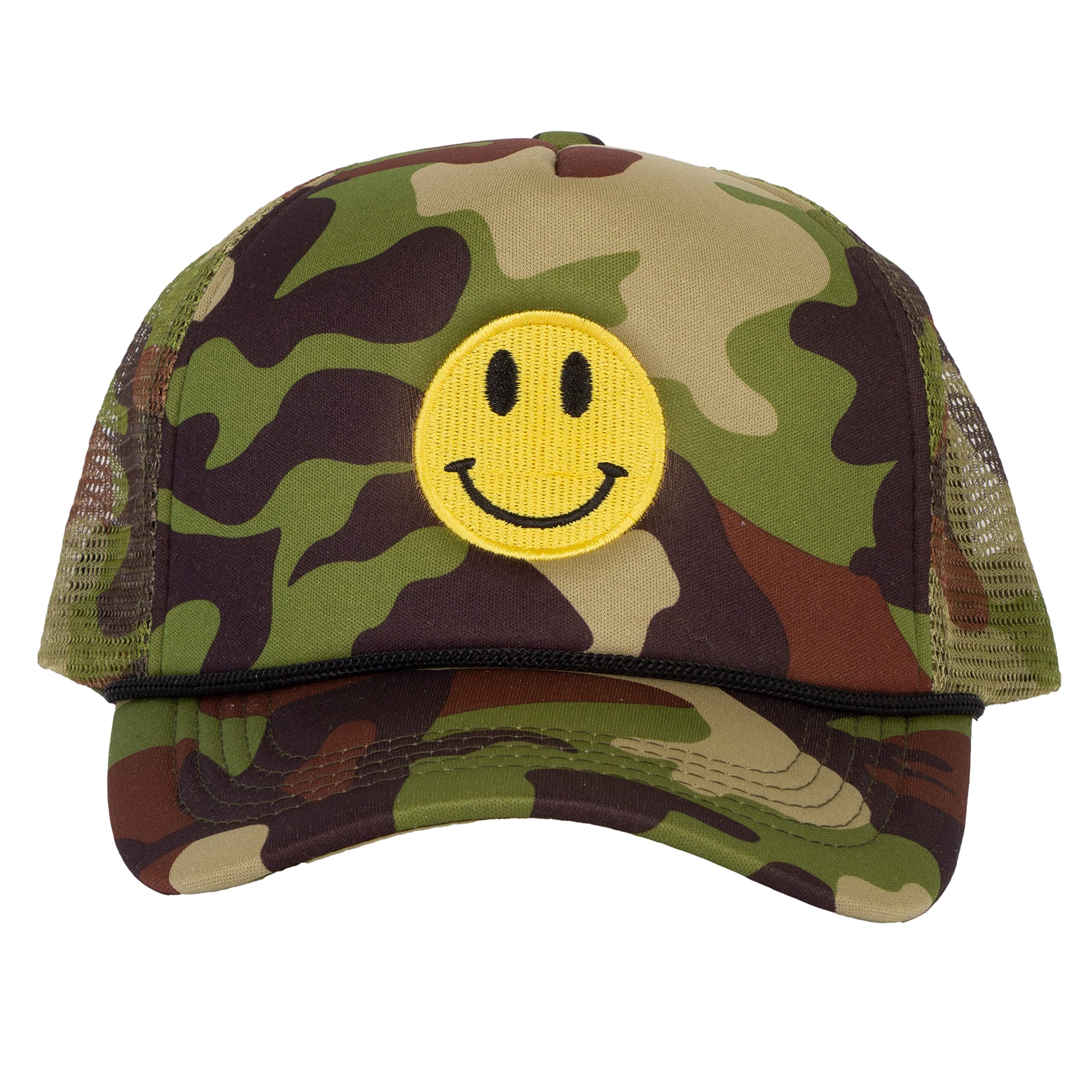 Smiley Face Embroidered Adjustable Trucker Hat for Men & Women - Casual Outdoor Sun Protection for Hiking, Fishing, and Beach
