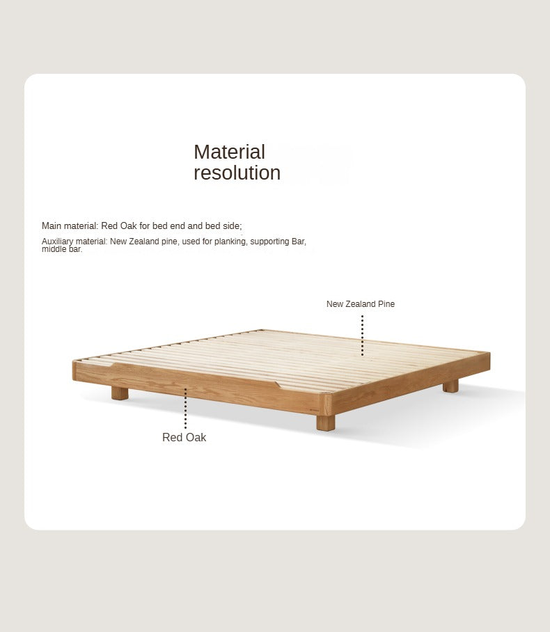 Solid Oak Wood Floating Platform Bed - No Headboard Modern Minimalist Bed Frame with LED Lights for Bedroom, Guest Room, or Studio Apartment