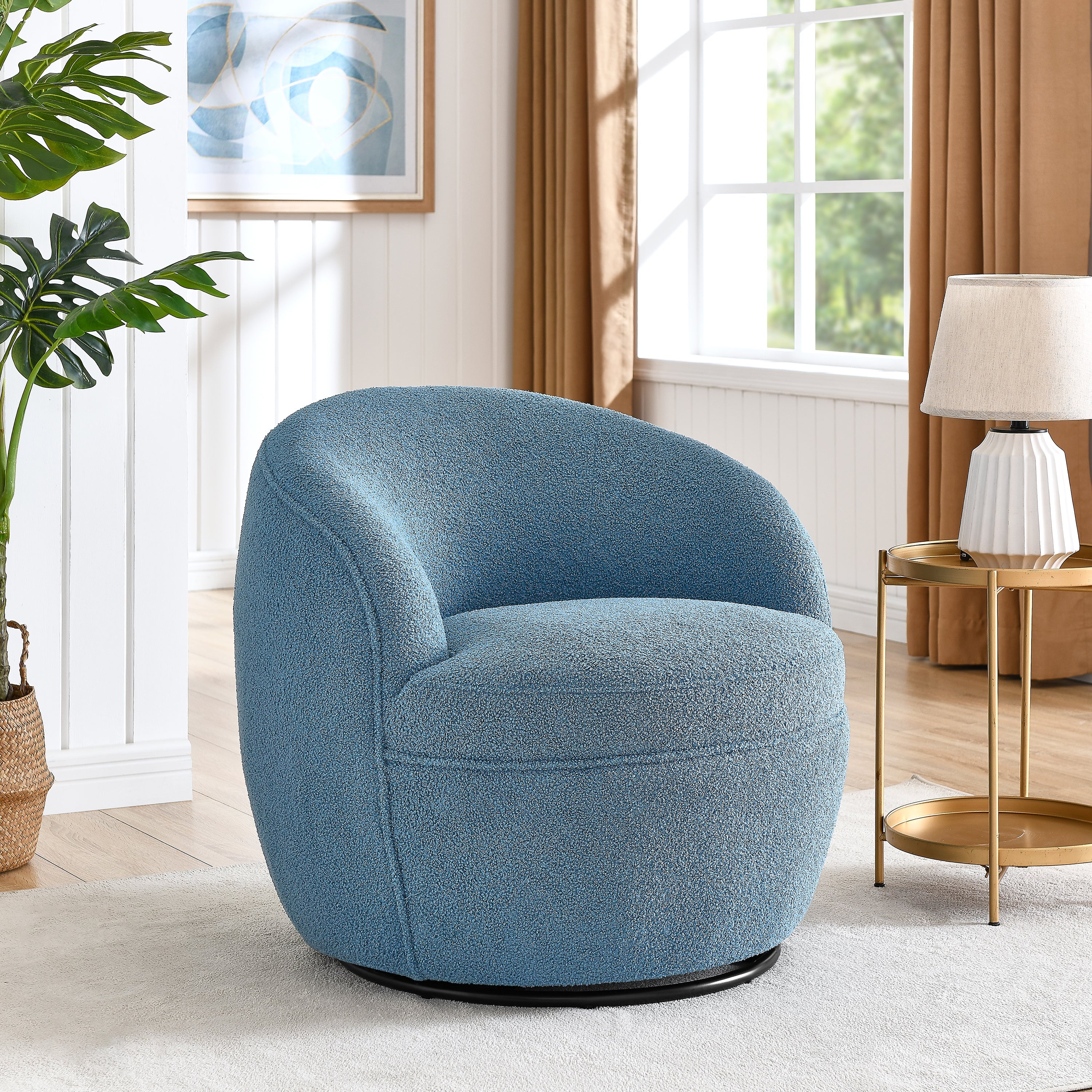 Roundhill Furniture Galleria 360 Swivel Faux Shearling Barrel Chair - Cozy Modern Accent Chair for Living Room, Bedroom & Office - Perfect for Reading, Relaxing & Home Decor