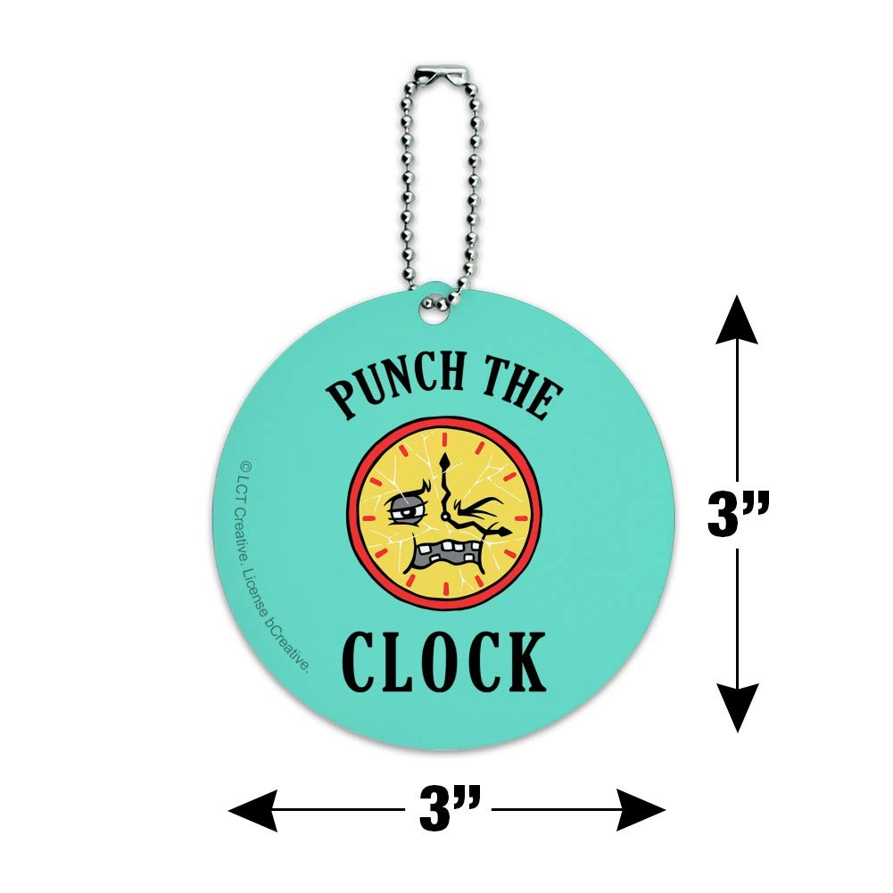 Funny Punch The Clock Humor Luggage ID Tag - Round Suitcase Carry-On Baggage Tag for Travel, Business Trips & Vacation