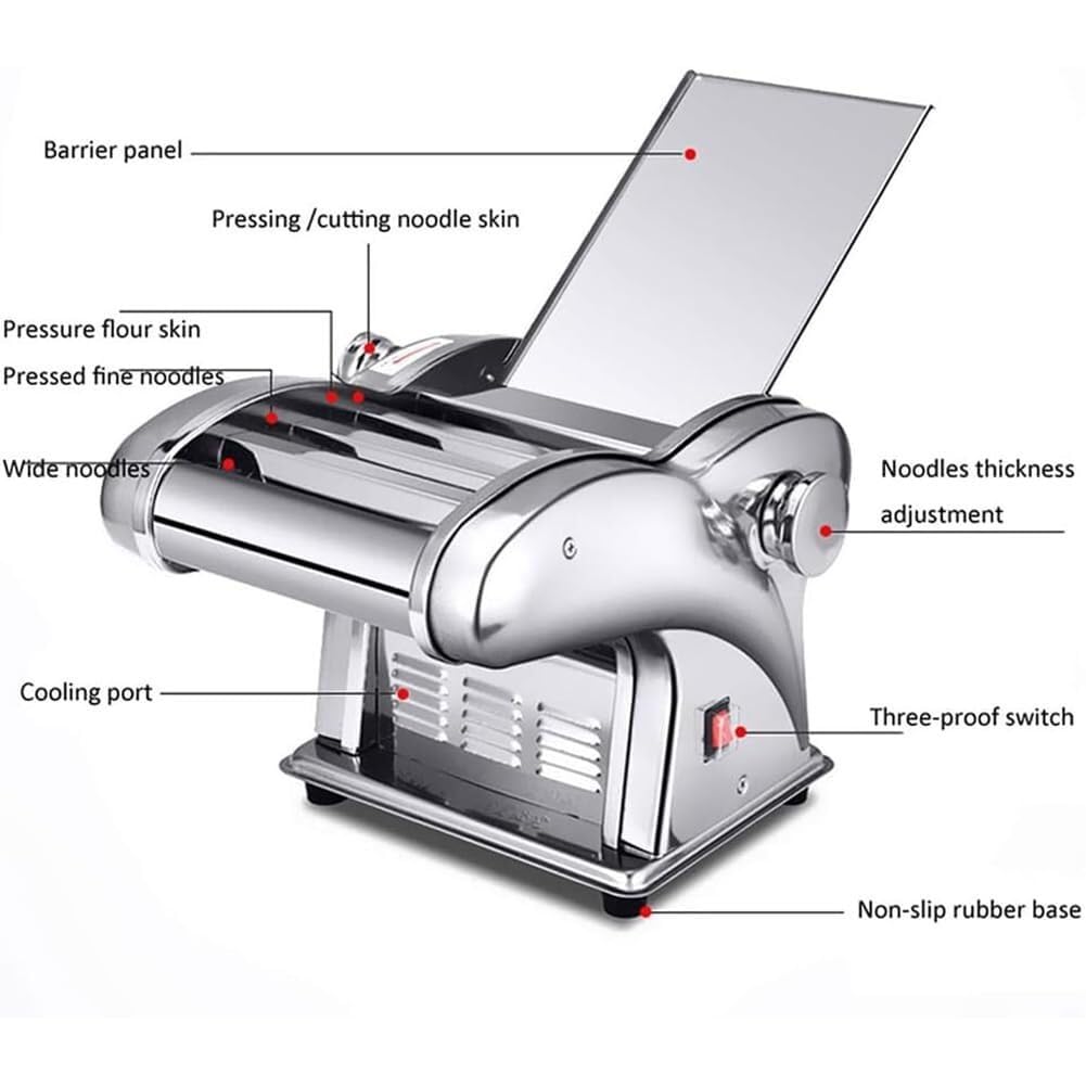 Fully Automatic Electric Pasta Maker Machine - Commercial Stainless Steel Dough Cutter for Dumplings, Noodles & Pastry | Adjustable Thickness 0.3-4mm with 3 Blades | Perfect for Restaurants, Home Kitchens & Italian Cuisine Lovers