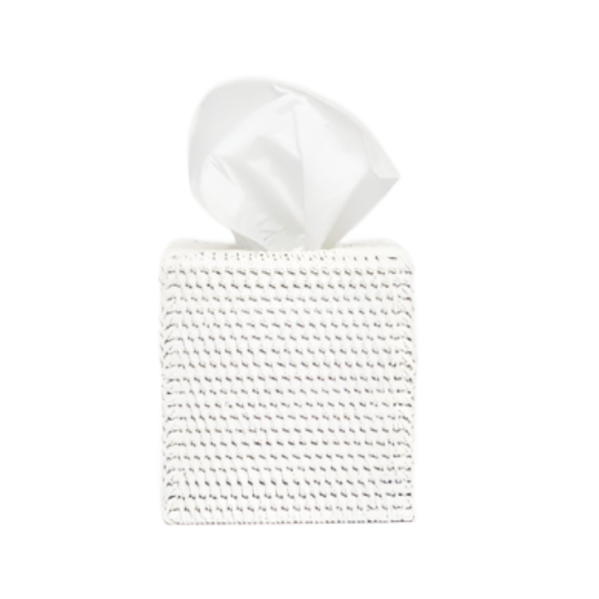 White Dalton Woven Rattan Rectangular Waste Basket with Optional Tissue Box Holder - Perfect for Bathroom, Bedroom & Office Organization