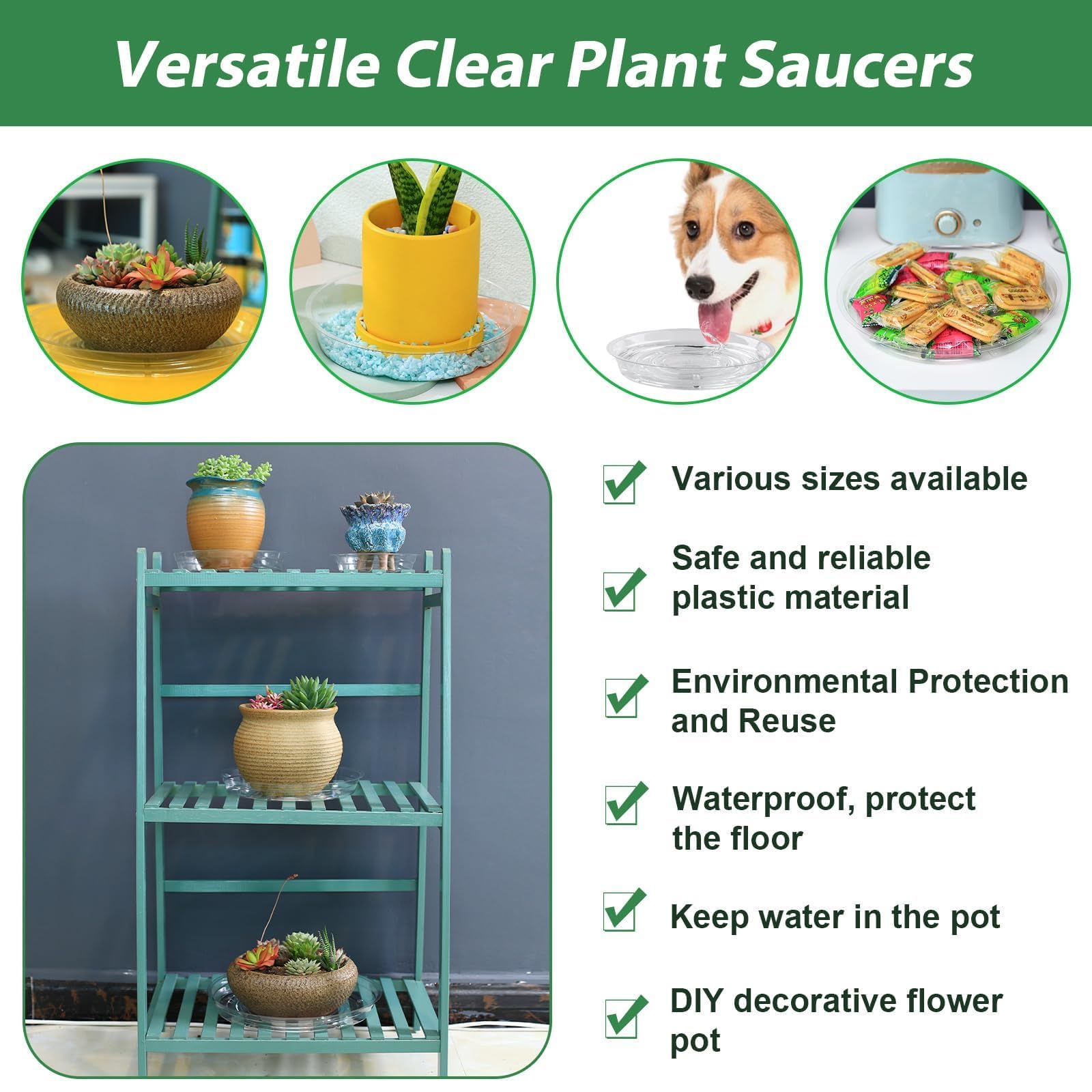 20 Pack 12 Inch Clear Plastic Plant Saucers - Large Drip Trays for Indoor Flower Pots & Planters | Heavy Duty Water Catchers for Potted Plants, Houseplants, Gardening & Home Decor (Bulk Set)