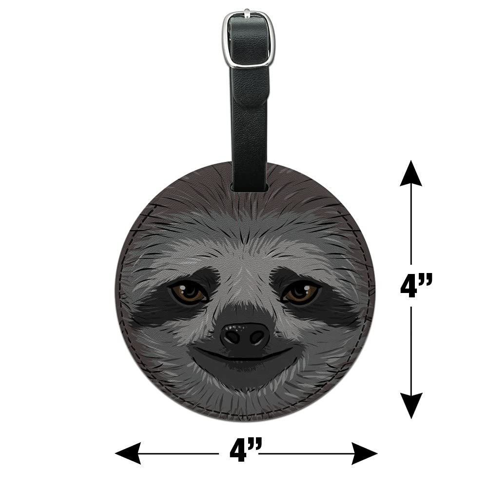 Stylish Sloth Face Round Leather Luggage Tag - Durable Suitcase ID Card Holder for Carry-On Bags | Perfect for Travel, Backpacks & Suitcase Identification