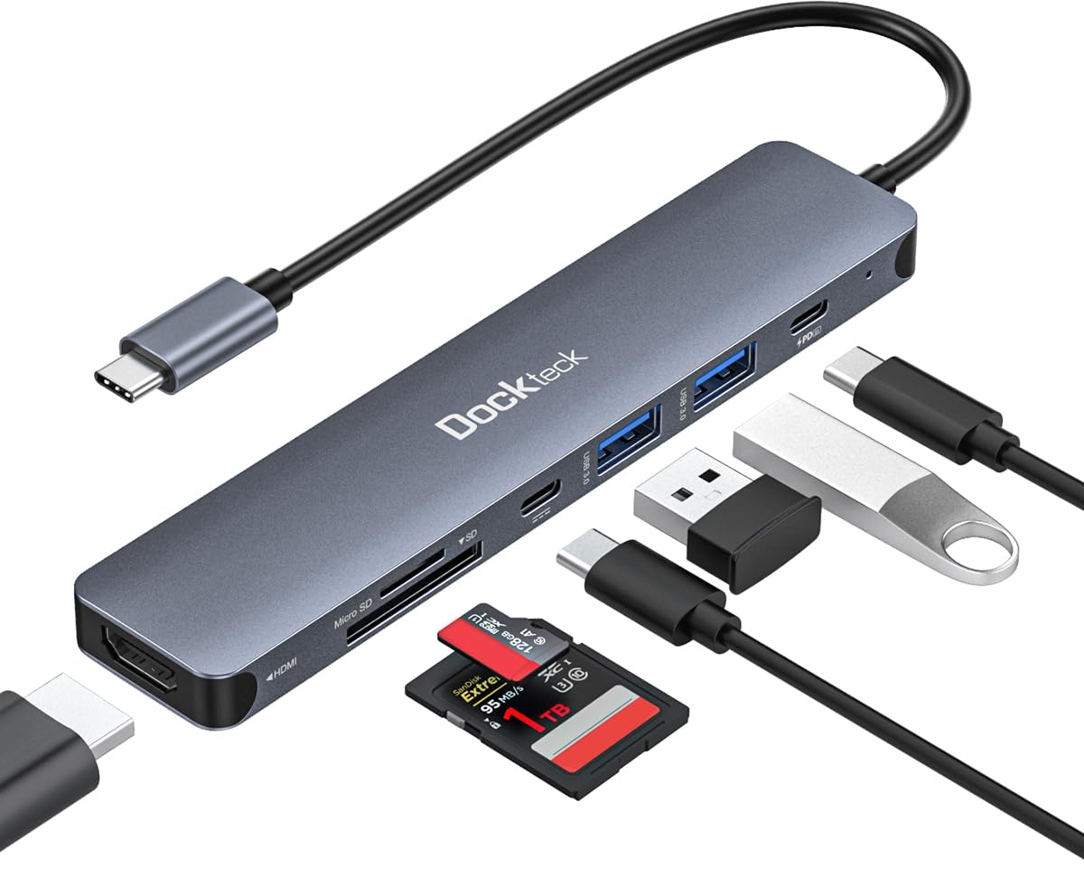 7-in-1 USB C Hub with 4K HDMI, 100W PD Charging, 5Gbps USB-C & 2 USB-A Ports, SD/TF Card Reader - Compatible with MacBook Pro/Air, iPad Pro, Surface Pro, Steam Deck, XPS, HP - Perfect for Work, Travel & Home Office Connectivity